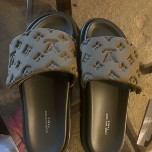 Army green Monogram Slides